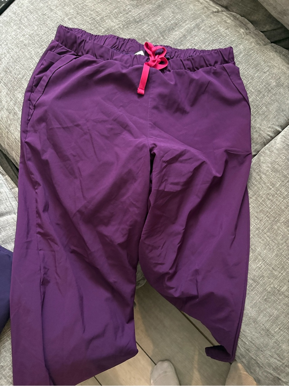 Uniform Advantage Purple Scrub Joggers with Pink Drawstring